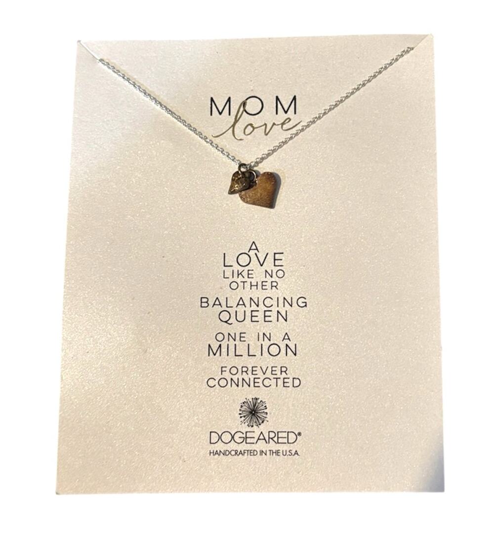 DOGEARED Mom Love Silver Necklace 18” Chain + Double SS Heart Charms | NWT
